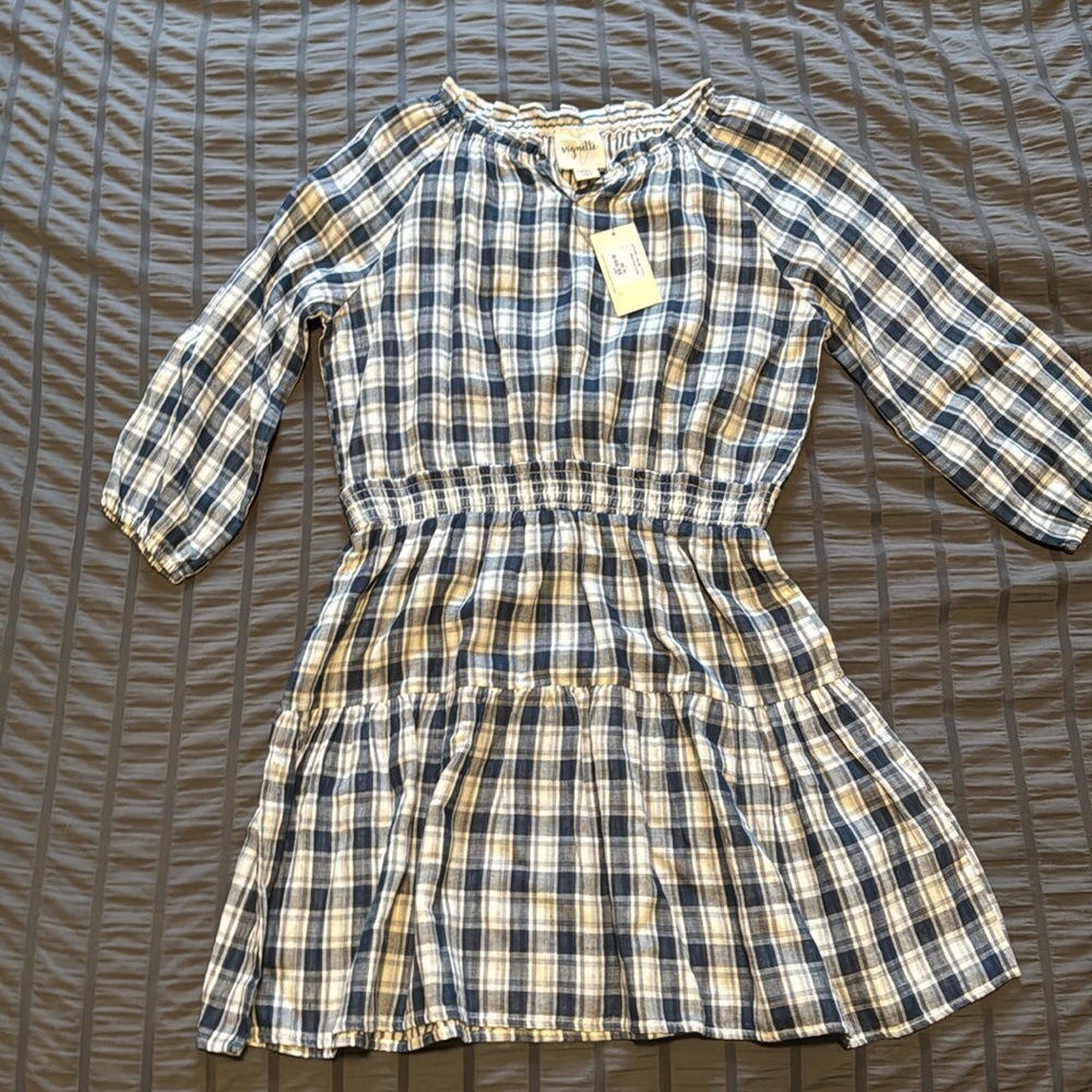 Blue checkered girls dress, size 14.